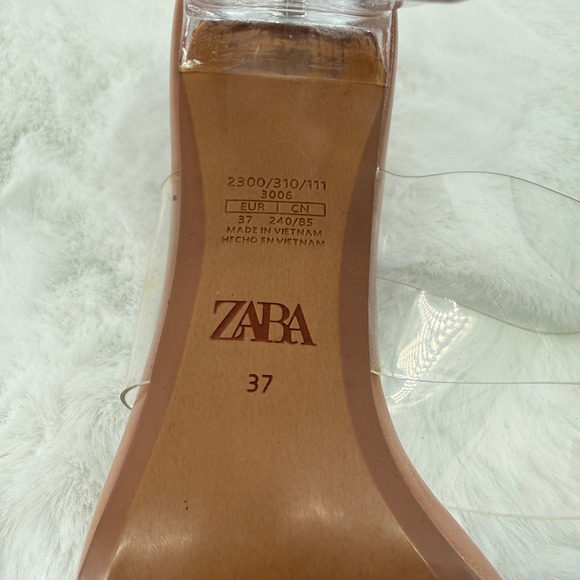 ZARA Women Transparent Clear Strap Block Heel Mules Tan Size 37 US 6.5 - Picture 5 of 8